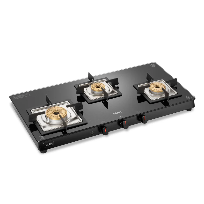 3 Burner Slim Glass Gas Stove with High Flame Forged Brass Burner (CT1038SLSQBLFB)