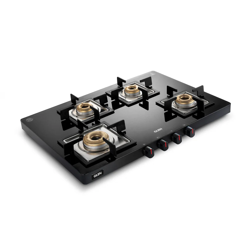 4 Burner Ultra Slim Glass Gas Stove 1 High Flame 3 Forged Brass Burner (CT1047USBL)